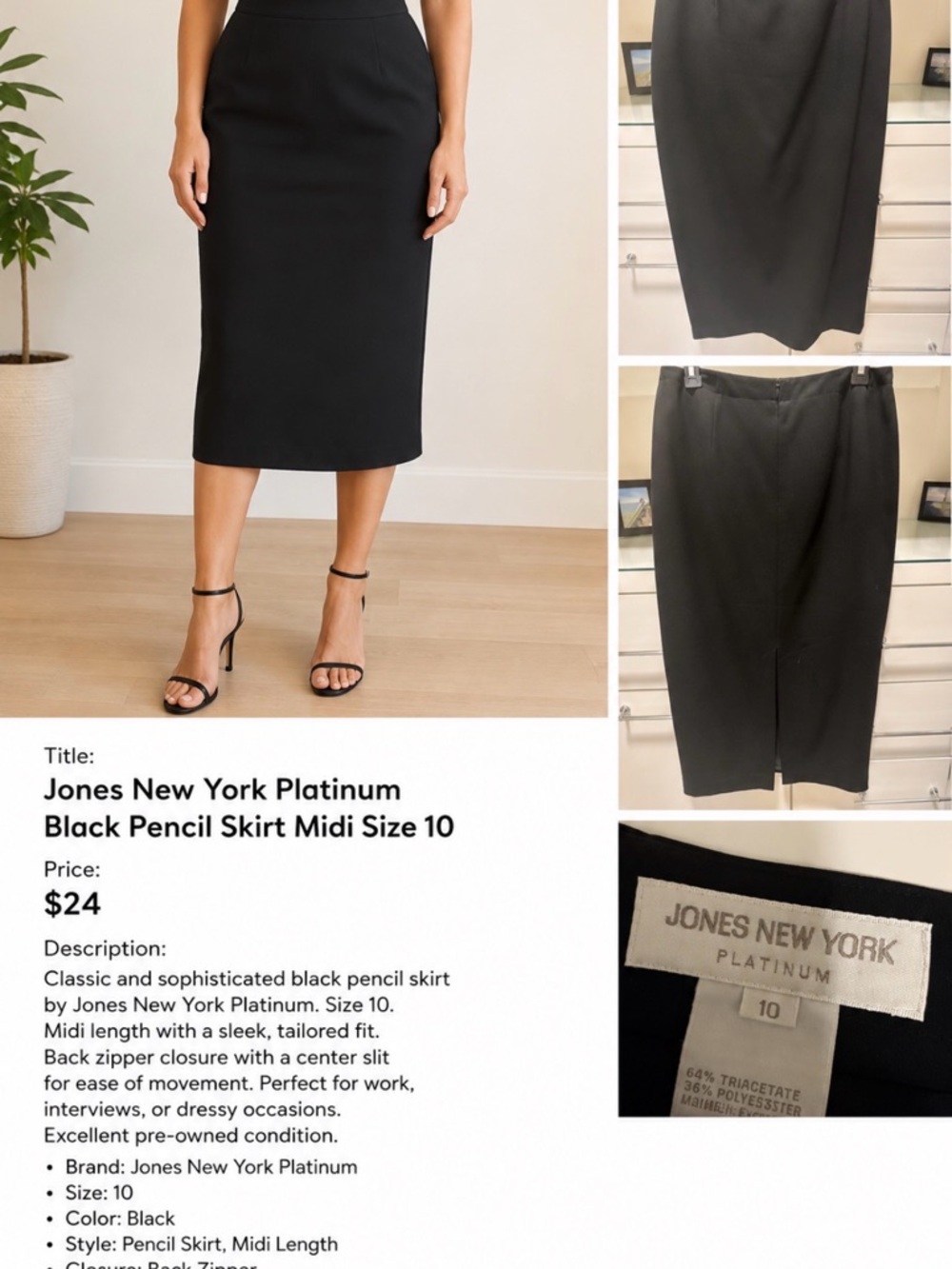 Jones New York Black Midi Pencil Skirt